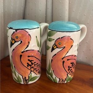 Large Flamingo Ceramic Hand-Painted Salt and Pepper Shakers Set